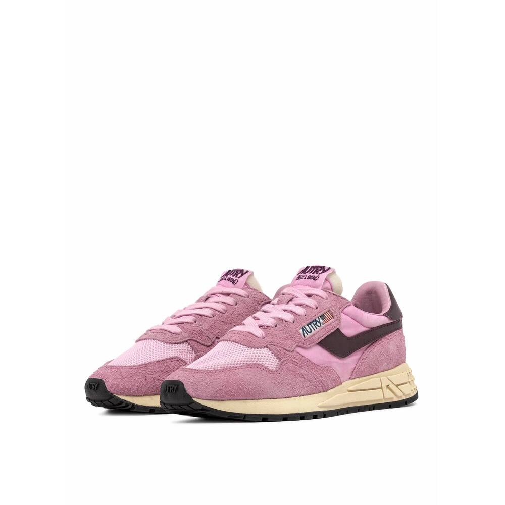 NEW AUTRY men's reelwind low sneakers in rose suede and nylon with brown leather
